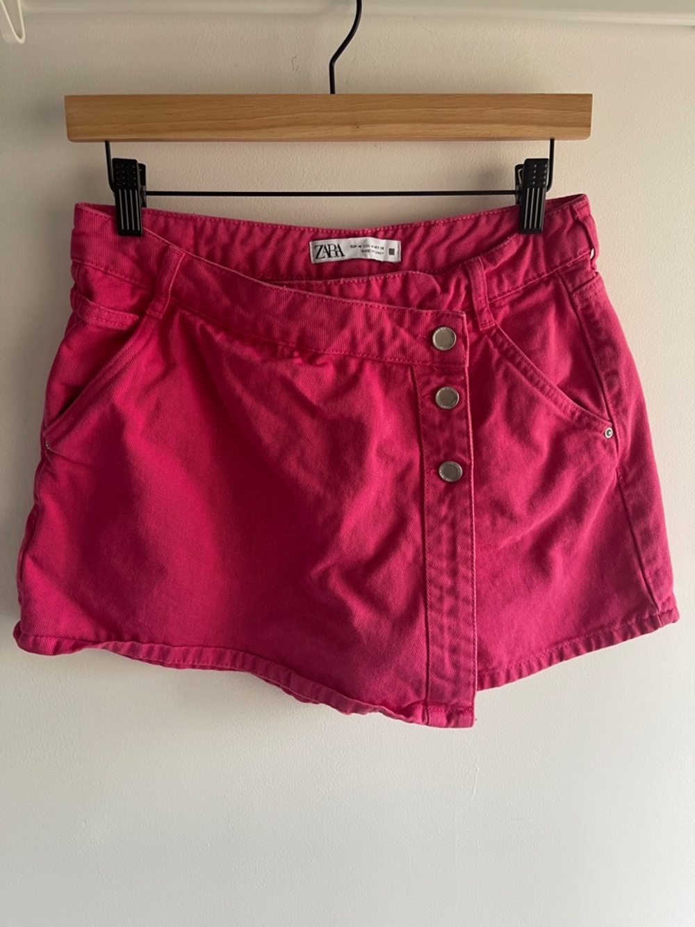 Zara Pink Cotton Wrap Front Skort Skirt Shorts Size M Barbiecore Y2K Asymetrical - Picture 2 of 11
